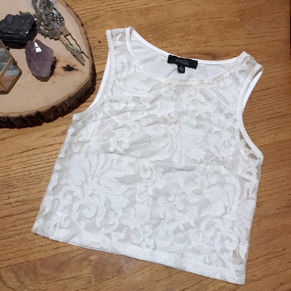 ANGL Front Sheer Embroidered Tank